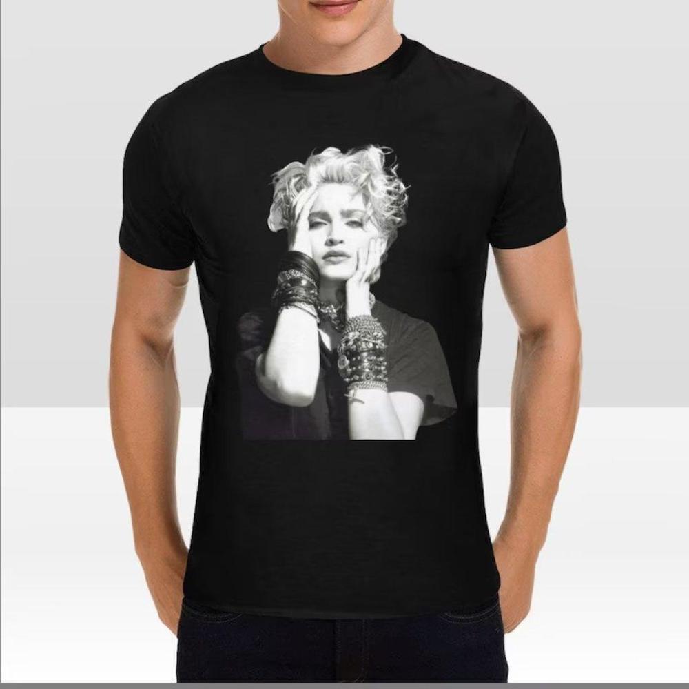 80S Madonna Black Lucky Star Classic Cotton T-Shirt Madonna T-Shirts